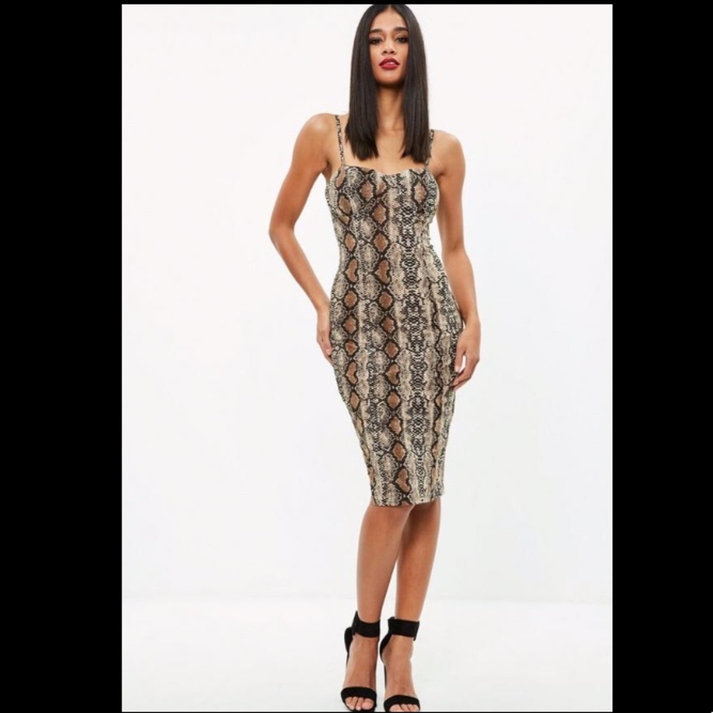 Brown Snake Print Bustcup Midi Bodycon dress